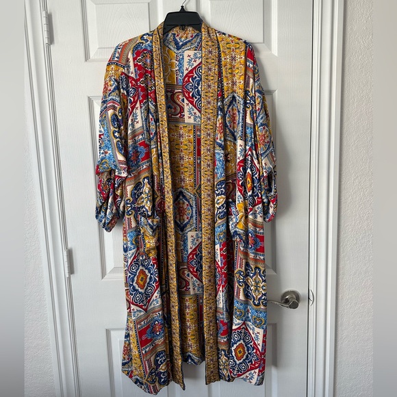 Haute Hippie Tops - Haute Hippie Reversible Psychedelic Print Long Kimono Duster Caftan